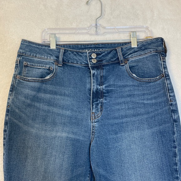 American Eagle Hi-Rise Artist Flare Jeans Blue Super Stretch Womens 18 Short - Picture 3 of 11